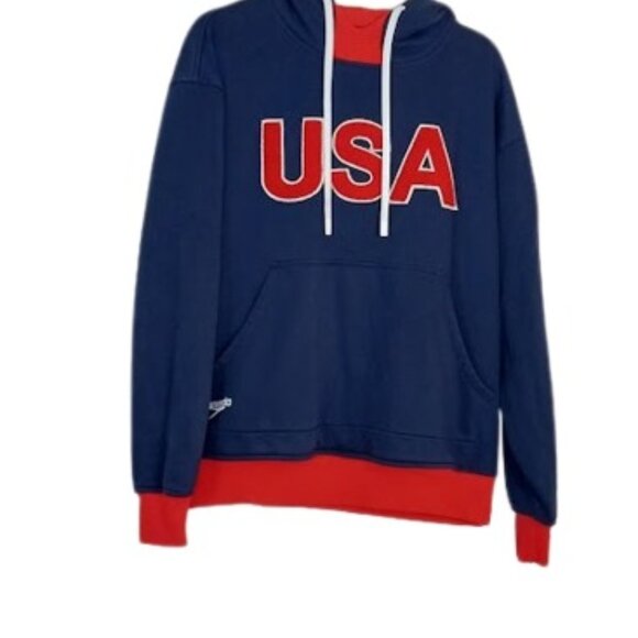 Speedo Mens Urban Graphic USA Fleece Lined Hoodie Navy Red M - Picture 1 of 4
